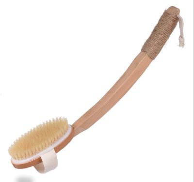 China Long Handle Wooden Curved Non-Slip Removable Shower Brush for Exfoliating and Natural Hair Scrubber for Wet or Dry Back Use for sale