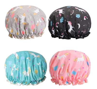 China Unicorn Shower Caps Viable, Double Layers Bath Hat for Women to Cover Long Thick Hair, Reusable Waterproof Hood for sale