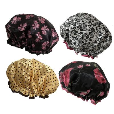 China Durable Elastic Satin Bath Shower Cap Double Layer Waterproof Bath Cap for sale