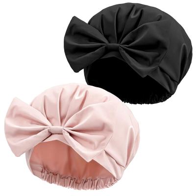 China Sustainable Waterproof Bow Knot Bathing Covers Reusable Adjustable Shower Cap Flower Shower Hood For Women/Girls for sale