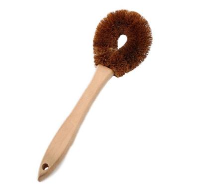 China Eco-friendly Sustainable Kitchen Dish Coconut Bristle Brush For Dishes (Pot Dish Scrubber) With Wooden Handle for sale