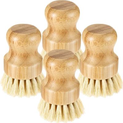 China Sustainable Natural Sisal Dish Wash Brush Round Bamboo Scrub Brush Pots Filters Vegetables Household Cleaning Brush for sale