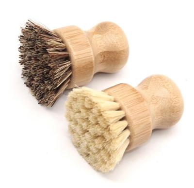 China Mini Dish Brush Natural Kitchen Round Eco Friendly Sustainable Bamboo Cleaning Scrubber for Cast Iron Skillet Pots Pans for sale