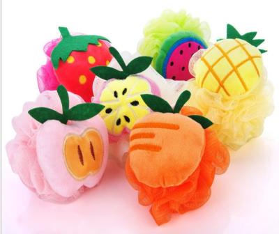 China EXFOLIATING Cute Mesh Pouf Scrubber Colorful Cartoon Fruit Bath Shower Sponge Loofah Body Scrubber Balls Pour Mesh Loofah For Kids Adults for sale