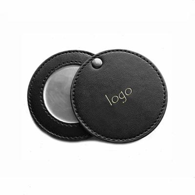 China New Item Double Sided Black Cusom Gift PU Leather Handy Compact Mirror for sale