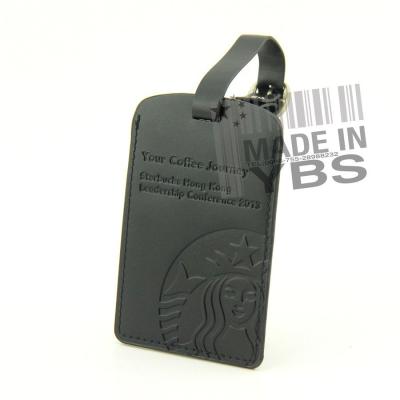 China Handmade black PU leather luggage tag with debossed logo for sale