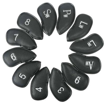 China PU Leather Black Synthetic Leather 12pcs Golf Iron Head Covers Set Headcover With Embroidered Colorful Number for sale