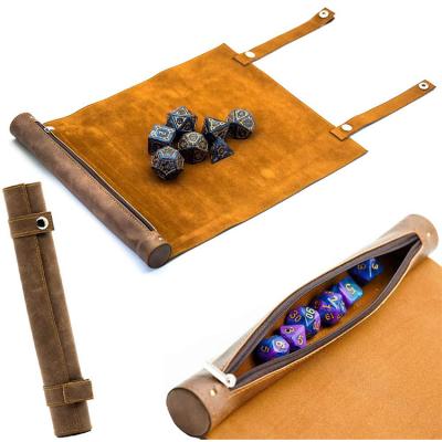 China Entertainment 2 In 1 Dice Tray Rolling Mat &Zippered Rolling Dice Tray & Leather Rolling Mat With 7 Pcs DND Dice for sale