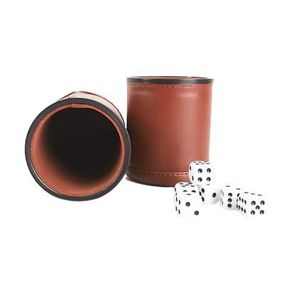 China 5 Dice Cup Promotion PU Leather Shaker Dice With 5 Pieces Dots For Playing Table Games for sale