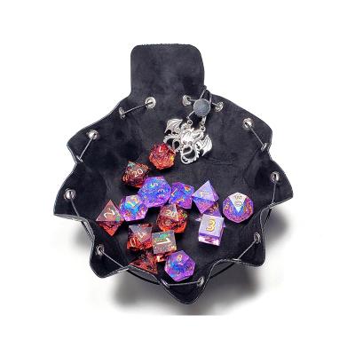 China Real Leather Black Leather Tray Function Dice Bag Drawstring Dies Die Cut Bag Pouch for sale