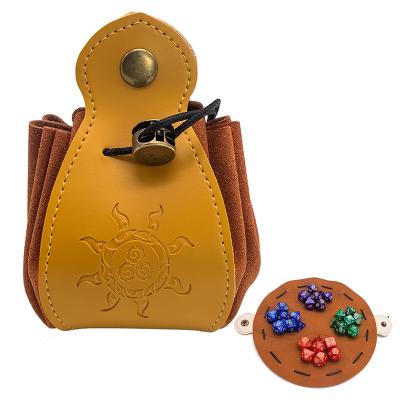 China Leather Drawstring DND Dice Bag Storage Leather Bag For D&D Dice for sale