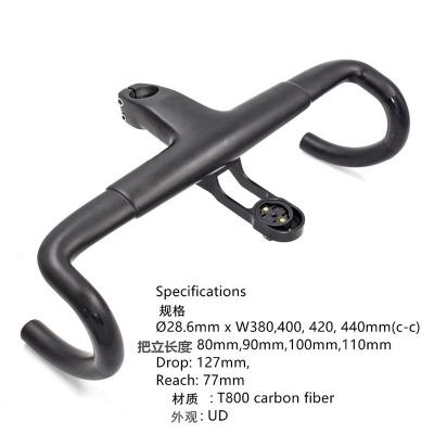 China Bicycle Integrating Bent Bar Stem Road Full Carbon Wacako BMX Road Bend Fiber Handlebar 400/420/440mm High Strength Bicycle Handlebar for sale