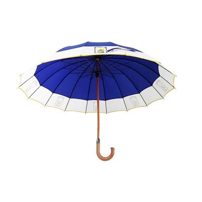 China 24 Inch 16k Handle Minimalist Custom Cheap Wooden Umbrellas With Manual Wooden Shaft for sale