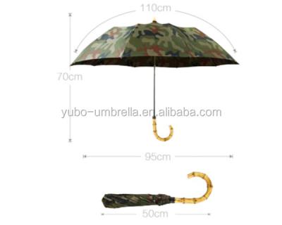 China Minimalist J Shape Bamboo Open Handle Two Fold Hand Umbrella for sale