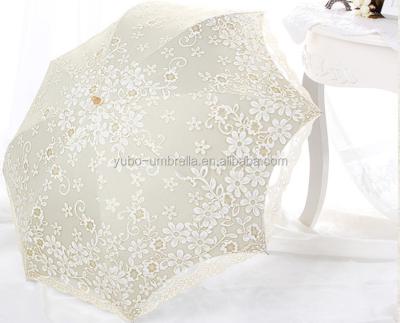 China Rainshade 21inches 16 Ribs Fold Parasol Lace Umbrella Korean Design Sun Umbrella for sale