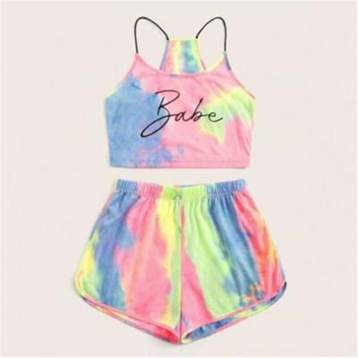 China Hot Sales QUICK DRY Summer Tie Dye Tops And Shorts Pajama Sleepwear Print Two Piece Set T1066 for sale