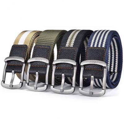 China 120cm Canvas Belt Eco-Friendly Pin Buckle Waistband For Man Men Fashion Stripe Casual Belts For Jeans Male for sale