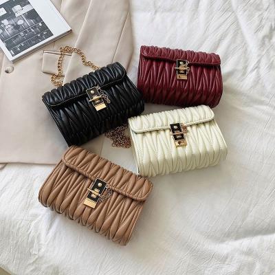 China New Fashoion Small Square Bag Shoulder Messenger Bag Solid Color Fashion Pleated Single Bag for sale