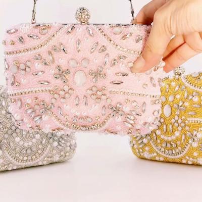 China Wholesales High Quality Fashion Women Gold Handmade Beaded Rhinestone Evening Clutch Bag Party Purse for sale