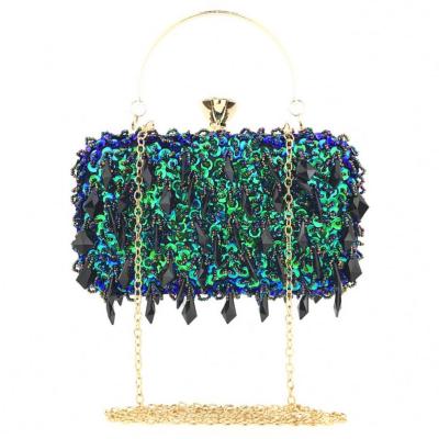 China Green Multi Color Beaded Wedding Bag Women's Beauty Sequin Evening Purse Bridal Purse Evening Purse Party Clutch Bag for sale