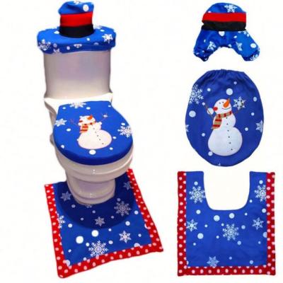 China Santa Claus Seat Floor Rug And Christmas Toilet Cover Suit Happy Tank Stocked For Bathroom Decoration for sale