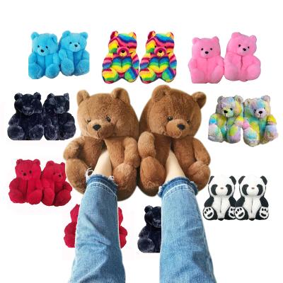 China 2021 Plush Kids Toddler Elastic Soft One Size Fits All Home Tedy Tebby Shoes Adult Teddy Bear Slippers For Women Girls for sale