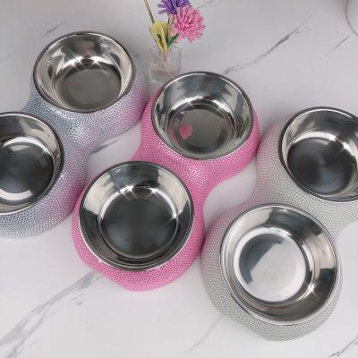 China Bling Diamond Pet Bowl Stainless Steel Double-Layer Pet Food Diamond Pet Bowl Viable Detachable Cat Bowl With Stone for sale