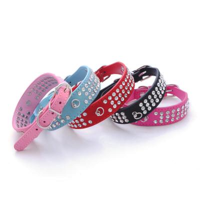 China Wholesale Diamond-inlaid microfiber rhinestone three-drain dog collar soft and comfortable velvet pet chain JEWELED dog collar for sale