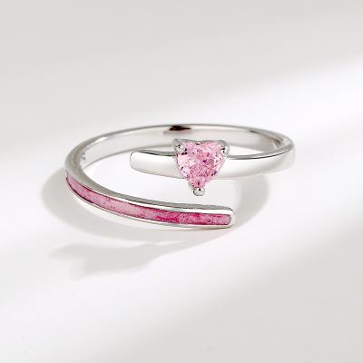 China FASHIONABLE Love S925 Silver Pink Zirconium Ring Sweet Girl Heart Ring Open Index Finger Ring for sale