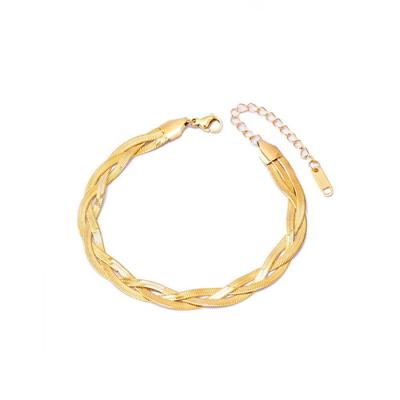 China Fashionable Woven Snake Bone Three Layers Light Titanium Steel Bangle Luxury Simple Bracelet for sale