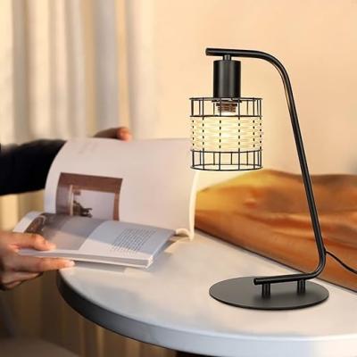 China Rattan lamp Retro Round Base Table Lamp, Handmade Rattan Bedside Lamp with Bulb Base,  Warm White Eye-Caring Desk Lamp, Reading Lamp for sale