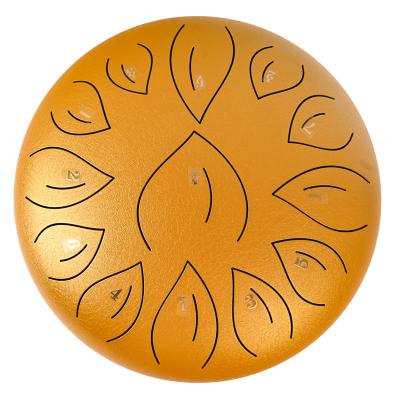 China Titanium Steel Tongue Drum Supplier 12-Inch Handpan Alloy Steel Handpan C Tone 13Note Golden Steel Tongue Drum for sale