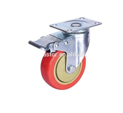 China 4inch 100mm Industry Flat Free Medium Duty Galvanized With Brake Collar Swivel PVC Universal Caster Wheel For Auto Machine for sale