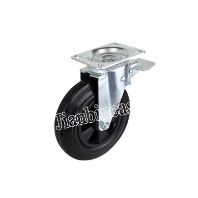 China Industry Trash Can Caster Wheel Waste Bin Caster Wheels, 6 /8 Inch Brake Top Plate Install Plastic Core Industrial Rubber Trash Can Caster for sale