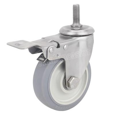 China Industry 125mm 304 SS TPR caster wheel manufacturer stainless steel casters with brake with threaded stem m12 bolt hole caster for sale