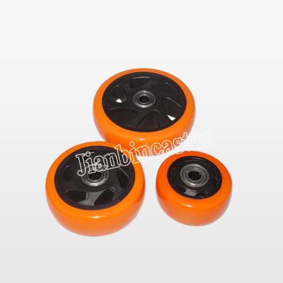 China Goodshelves rigid rubber nylon steerable silent single caster PU PVC 3/4/5inch plastic wheel piece large for sale