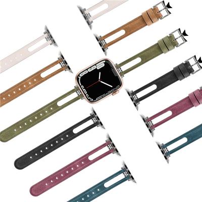 China Dermis Generation Double Bead Cutout Apple 8 Leather Watch Band Suitable For Apple Smart Watch Strap Apple watch87654321 for sale