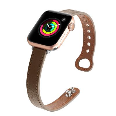 China Super Thin Genuine Leather Double Strap Stud Leather Strap For Apple Watch iWatch8 Ultra 49mm Applewatch Se 765432141mm 45mm for sale