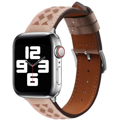 China Brown leather derma gray apple watch band hand - woven fashion patchwork color 44 45 49mm for watch band iwatch applewatch87654321 ultra for sale