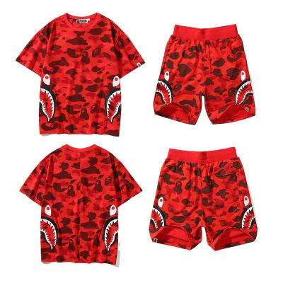 China 2023 Best Selling Anti-wrinkle Set BAPE Shark Unisex Casual Mouth Both Sides Printing Camouflage Set Sports Loose Casual Set for sale