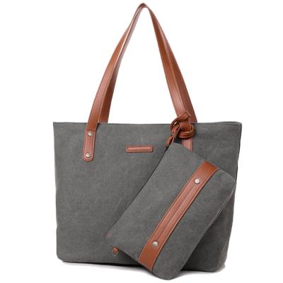 China Fashion 2 in 1 Totes Fashion Women Handbag Multi-pocket Cotton Canvas Laptop Handbag Clips Ladies Handbag for sale