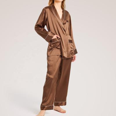 China 2 Pcs Family Casul Lounge Wear QUICK DRY Plus Size Women's Long Sleeve Pure Silk Sleepwear 100% Pajamas for sale