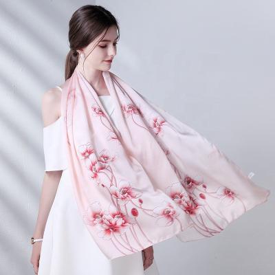 China Soft Elegant Luxury Custom Designer French 100%Silk Printed Scarf For Women Silk Luxury Famous Brands Custom Printing Scarves for sale