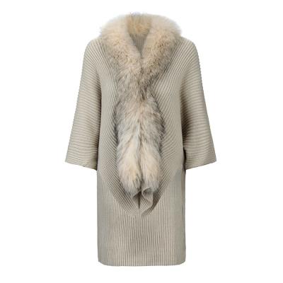 China New arrival anti-shrink anti-shrink made in beige oversized raccoon raccoon stylish women jtfur loose china sweater hat knitted coat ladies knitted fur shawl for sale