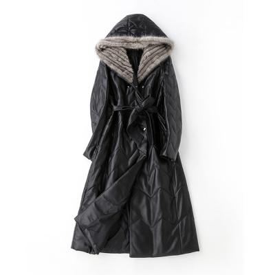 China Custom Made Viable Canada Women Fashion Outwear Long Feather Goose Down Mink Fur Hood Winter Coat Jacket for sale