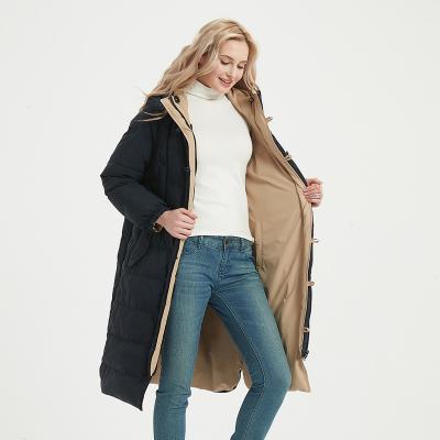 China Jtfur Winter Ladies Anti-Wrinkle Coat Long Warm Parka Reversible Hooded Women Anti-Wrinkle Down Coat for sale