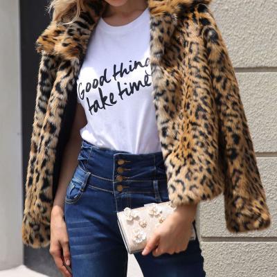 China High Street Fashion Jtfur Leopard Pattern Faux Fur Jacket Women Faux Fur Coat Cheap Sustainable Faux Fur Coat for sale