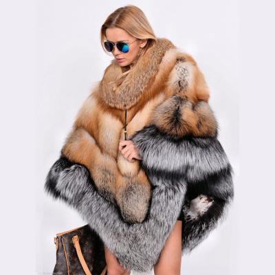 China Wholesale High Quality Winter Real Fox Fur Poncho Coat Fashion Real Fox Fur Poncho Coat For Women Luxurious for sale