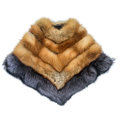 China Jtfur Real Viable Women's Real Viable Good Quality Silver Fox Fur Shawl Fashion Silver Fox Fur Cape Poncho for sale