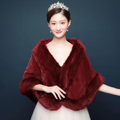 China Burgundy Winter New Etiquette Jtfur Party Evening Dress Coat Shawl Hat Viable Wholesale Banquet Viable Stole Bridal Warm Wrap for sale